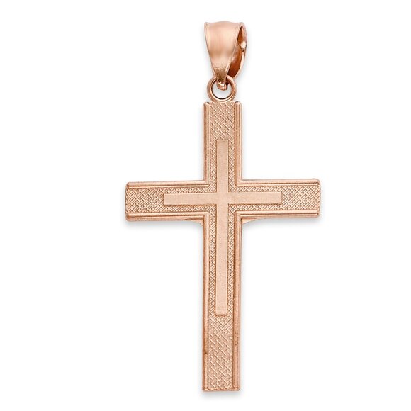 Solid 10k Rose Gold Crucifix Pendant - Religious Jewelry Gifts for Men - Picture 3 of 5